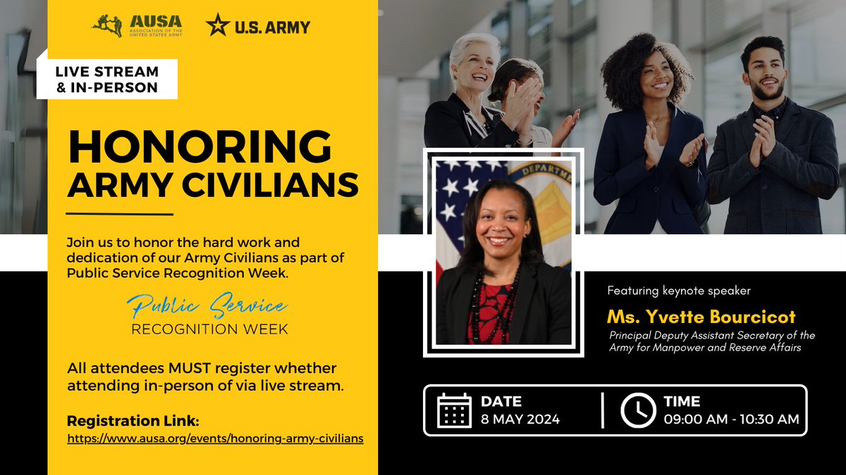 Calling all #ArmyCivilians! Join @AUSAorg for their special event in celebration of Public Service Recognition Week! Be a part this special event as they recognize the hard work of our Army Civilians. Register at ausa.org/events/honorin… @USArmy @TradocCG @TradocDCG @AUSAorg