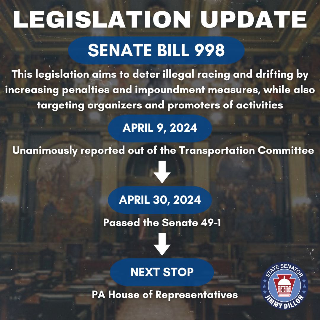 #ICYMI, last week SB 998 passed the Senate with overwhelming support at 49-1. It is now off to the PA House of Representatives, and I strongly encourage my colleagues in the House to support this vital legislation. For more information - buff.ly/4bgZ1DJ