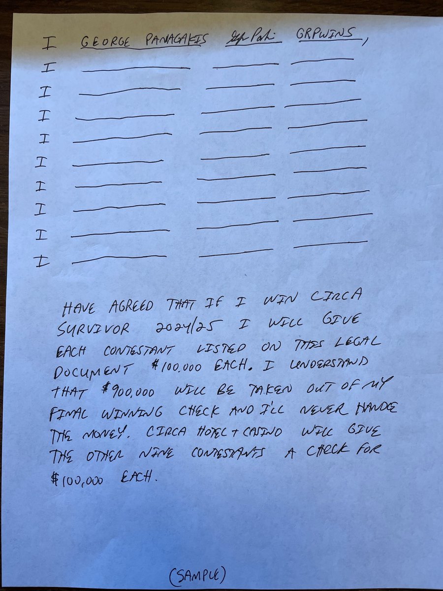 Here is an example of a simple legal document that can be used if Circa Survivor Contestants want to make a simple “official deal”. Don’t be fooled by lawyers wanting to charge 20K, I made this document in ten minutes.