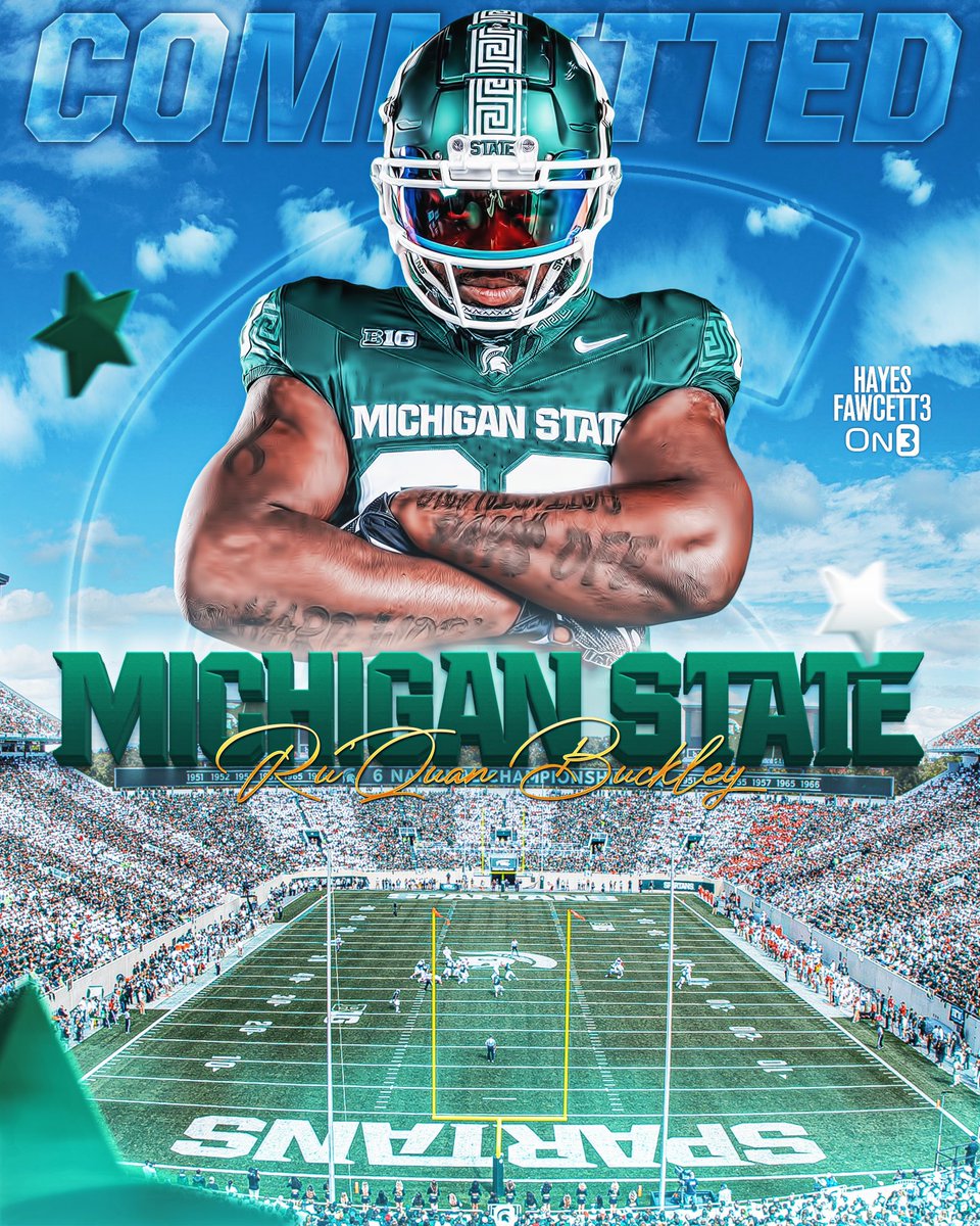 BREAKING: Former Nebraska DL Ru’Quan Buckley has Committed to Michigan State, he tells @on3sports The 6’5 300 DL will have 2 years of eligibility remaining “When you thrive everybody around you thrives so raise the standard, competition is key” on3.com/db/ruquan-buck…