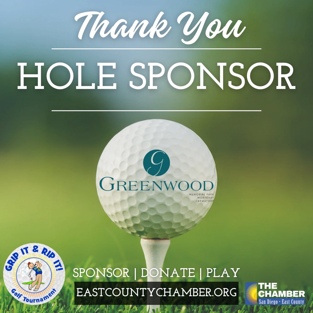 #ThankYou #GreenwoodMemorial for serving as a #holesponsor for our May 23rd #GripItandRipIt #GolfTournament - we're excited for this #fun #dayofplay - don't miss it - business.eastcountychamber.org/events/details…