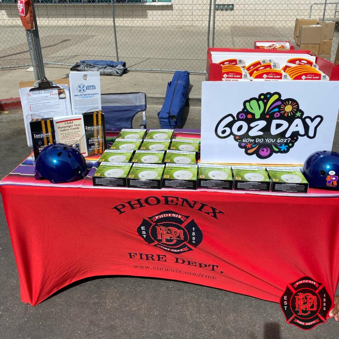 Thanks to Valleywise Health, Arvizu Advertising and Promotions, and the community's support, we distributed 602 smoke detectors and 400 bike helmets at the Phoenix festival. Plus, we shared safety tips, distracted driver info, and Arizona Burn Foundation coloring books. 🚒🔥