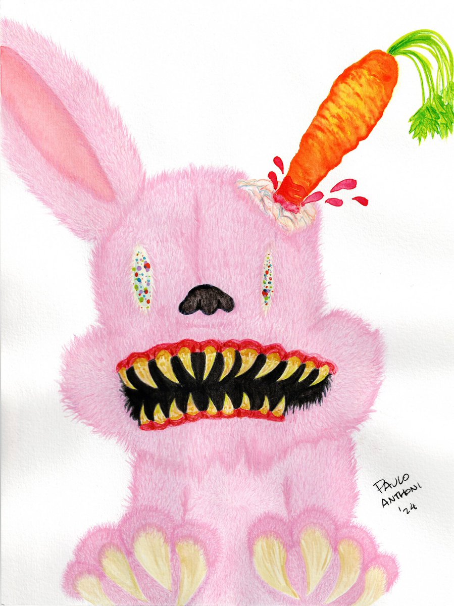 Rabid Rabbit. 👹🐰🥕
Watercolor on paper

Every strand of hair and stroke took all the patience I had. 

#contemporaryart #modernart #painting #drawing #lowbrow #juxtapoz #hifructose #artdaily #expressionism #carrot #mindful #monster #beast #cottontail
