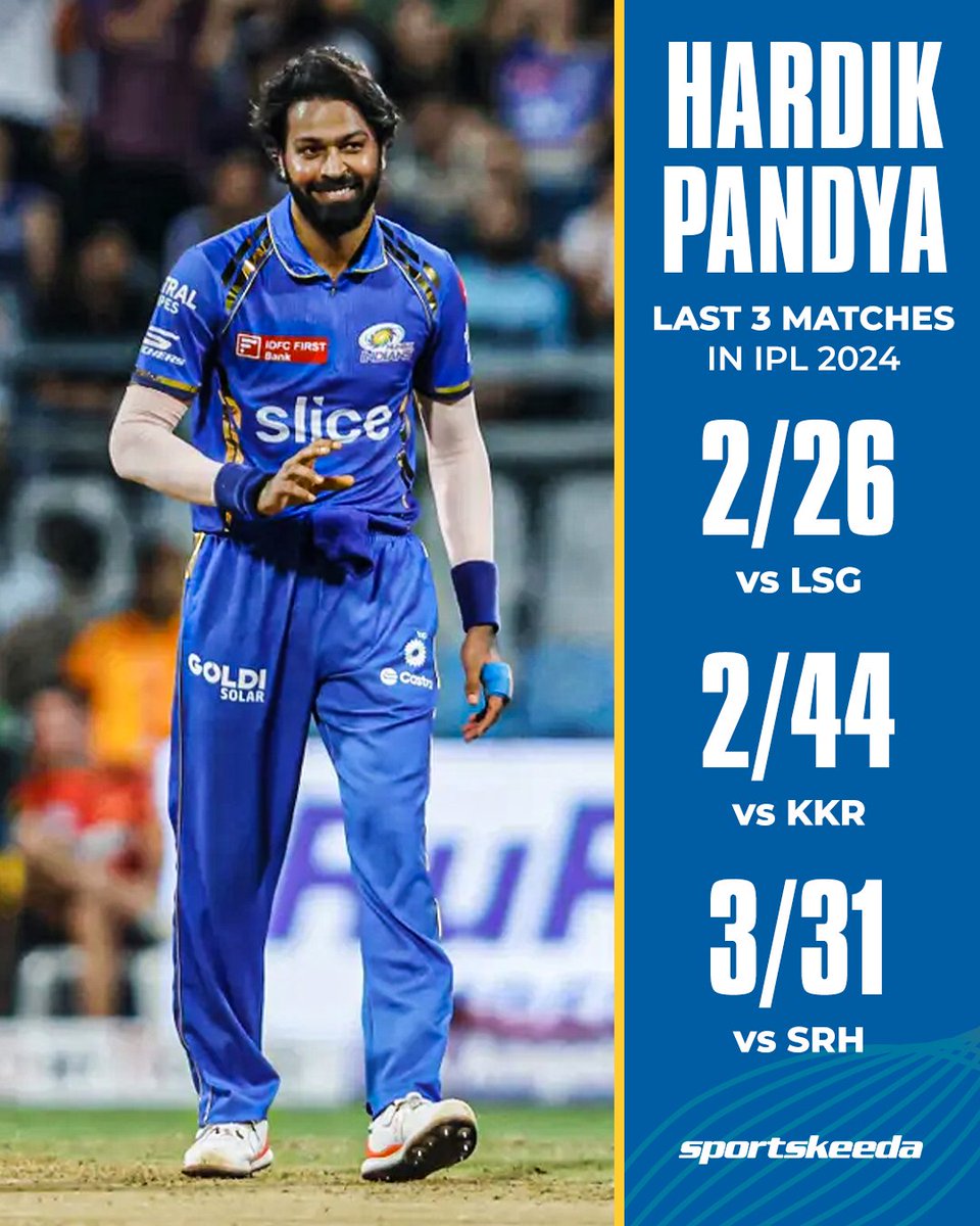 Hardik Pandya has picked up some form with the ball in the recent games 🏏⚡ Promising signs for India ahead of the T20 World Cup 🏆🇮🇳 #IPL2024 #T20WorldCup #IPL2024 #CricketTwitter