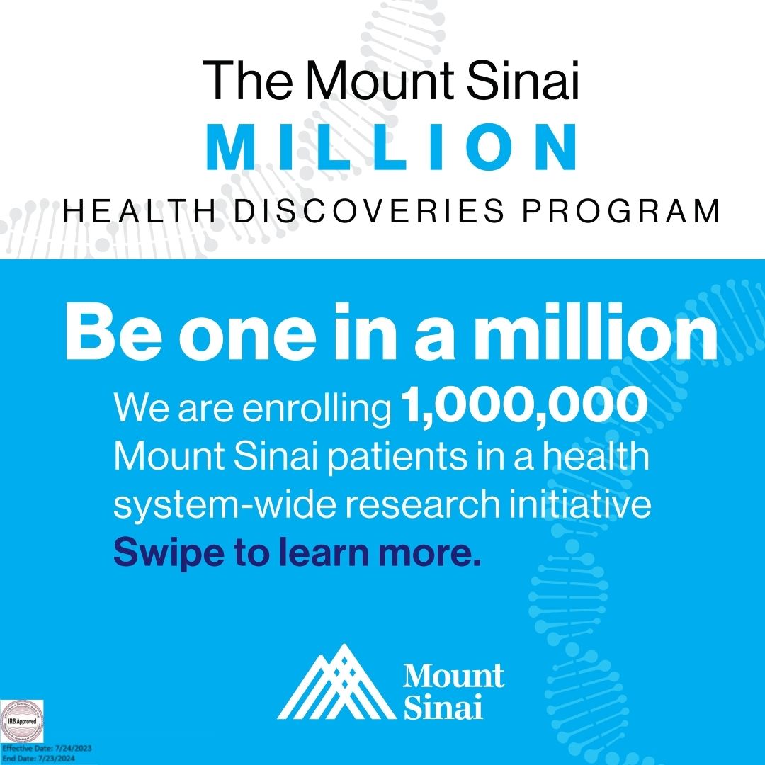 With your help, The #MountSinaiMillion Health Discoveries Program can move medicine forward and work to discover how to prevent and treat diseases for ourselves, for our families, and for our communities. #wefindaway  Learn how at mountsinaimillion.org
