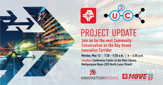 Don't forget to join us on May 13 for a community update on the Bay Street Innovation Corridor! There are two sessions to engage the JTA & project teams at the Main Library Conference Center on Laura St. Changes are coming to downtown; be the first to know! #JTA #Jax #Autonomous