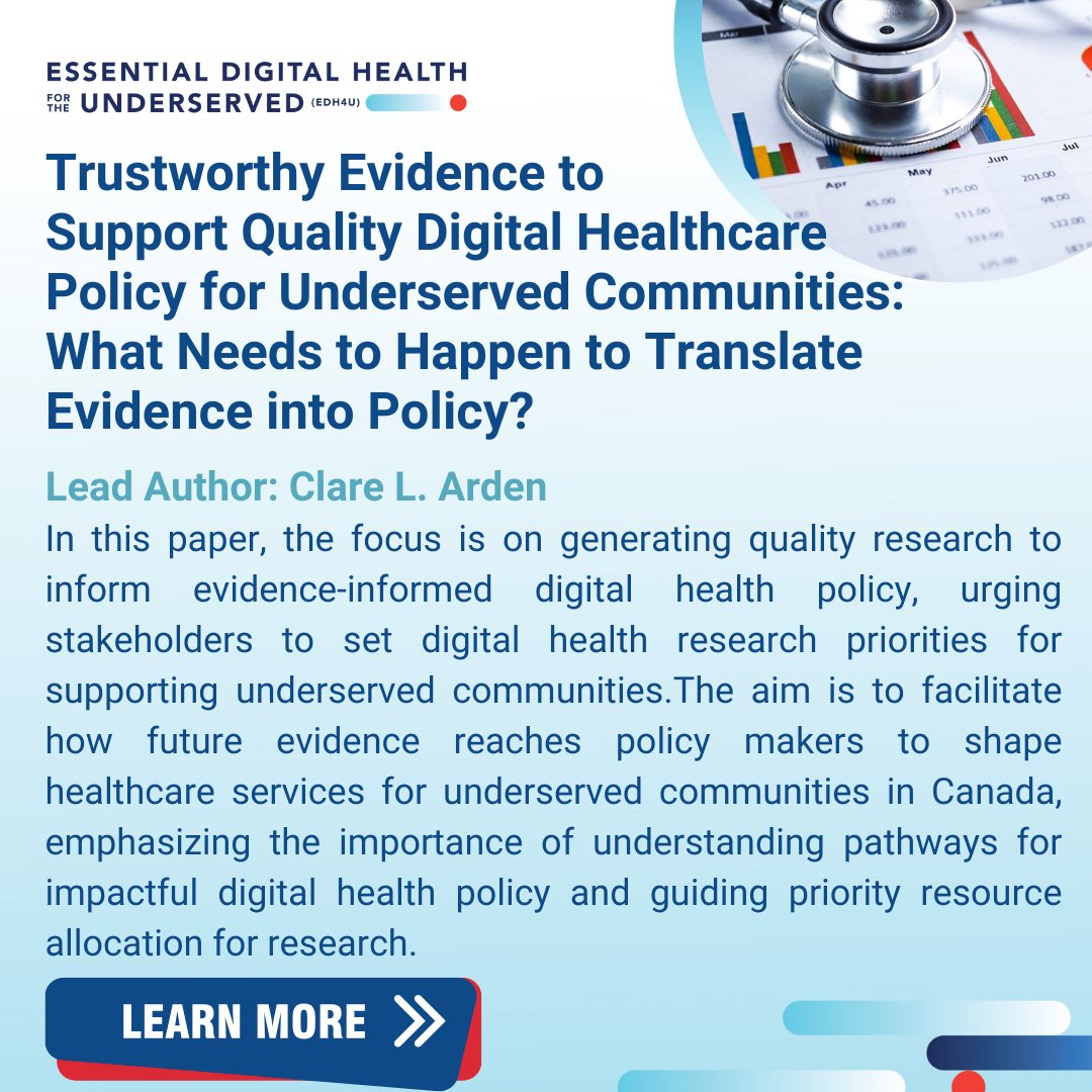 "Trustworthy Evidence to Support Quality Digital Healthcare Policy for Underserved Communities" led by Clare L. Arden. Join us in setting research priorities to support underserved communities and ensure equitable access to quality care.
tecconference.health/edh4u-papers
#DigEm #Healthcare