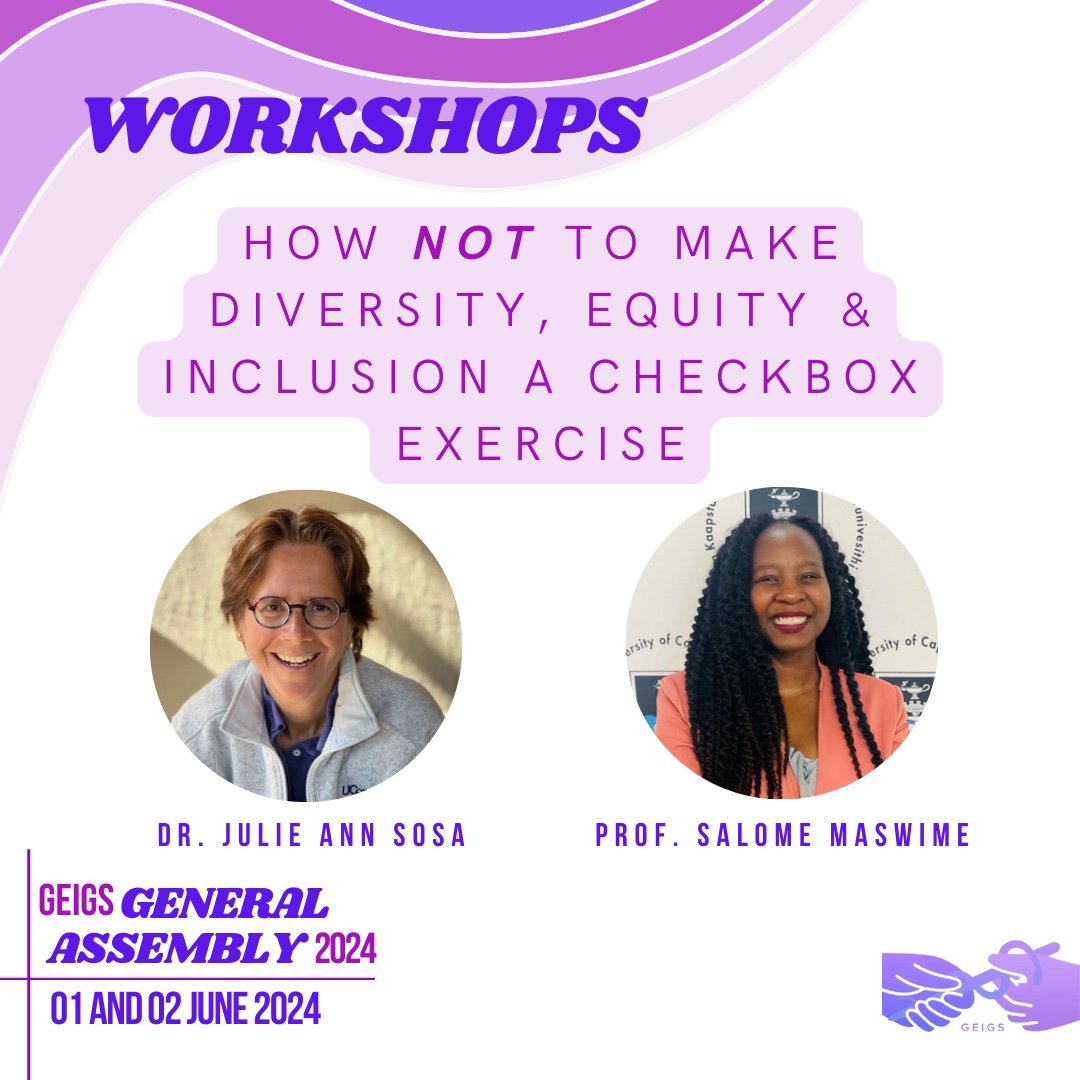 🚨Workshop Alert! #GEIGSGA2024 is your chance to learn from Prof @MrsMaswime and Dr @Jasosamd how NOT to make diversity, equity and inclusion a checkbox exercise 🙌🏼 Register now for free and secure a spot: forms.gle/cQ9G8dLQ9Fi9XM…