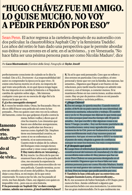 Mibelis's tweet photo. Lo de Sean Penn confirma no sólo el alcance poderoso y distorsionador de la propaganda. También que borrar de un plumazo la historia de logros que durante 40 años construyó la democracia, sólo es posible cuando la ignorancia electiva se vuelve cómplice. https://t.co/5USbgtJMy6
