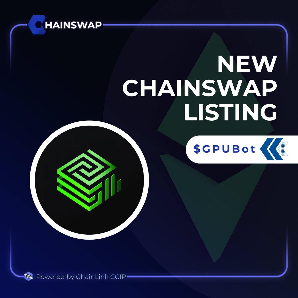 New Listing Announcement @gpuboteth Is Now Listed On #ChainSwap Discover $GPUBOT now featured in the listed tokens section! app.chain-swap.org/?fromChain=ETH… This marks a milestone as the first project to utilize our new listing request form with a paid listing fee. This new revenue…