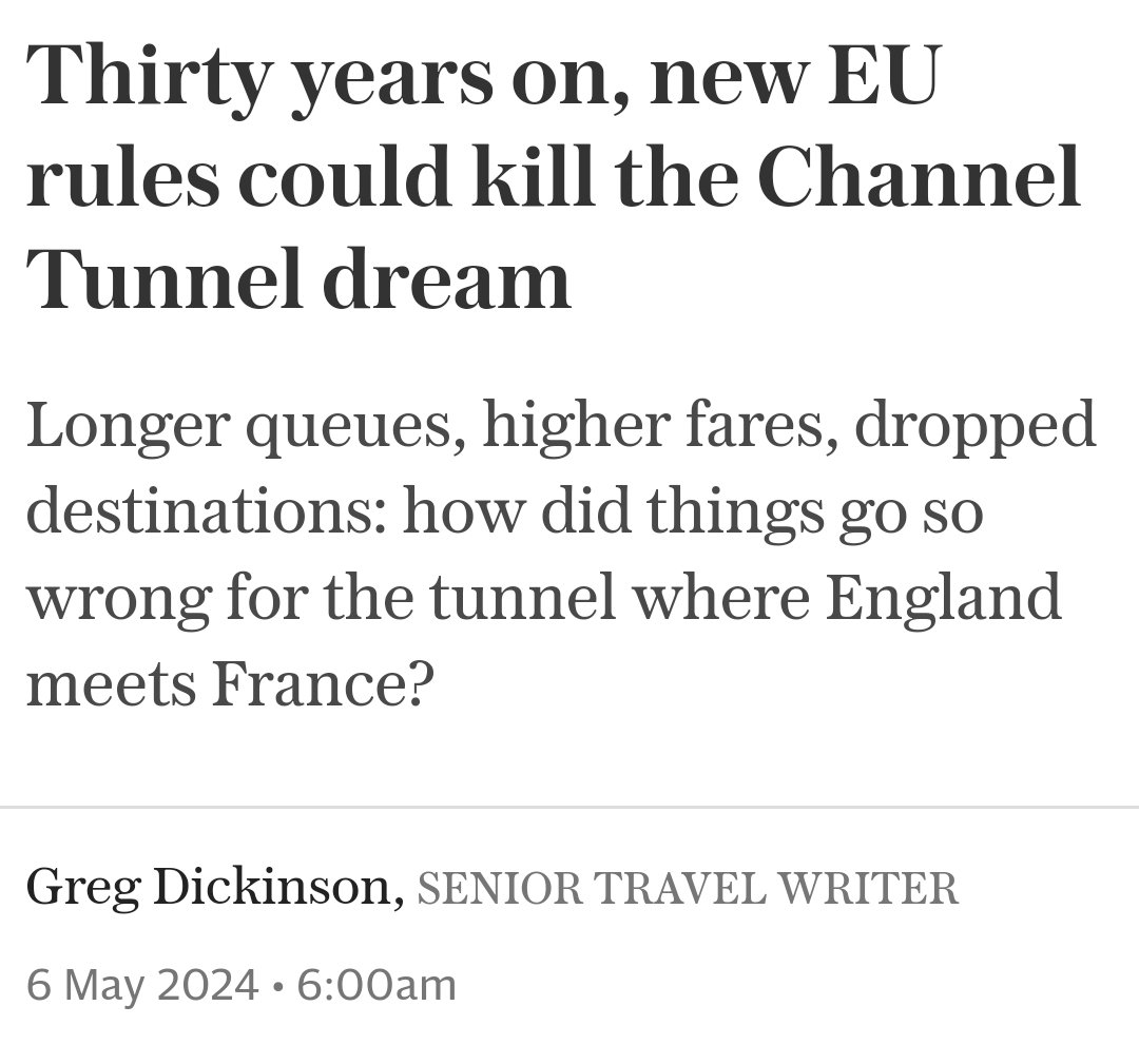 How did things go so wrong for the Channel Tunnel, asks Telegraph journalist. Y'know, longer queues, higher fares and what not. How how how did this happen? A mystery.