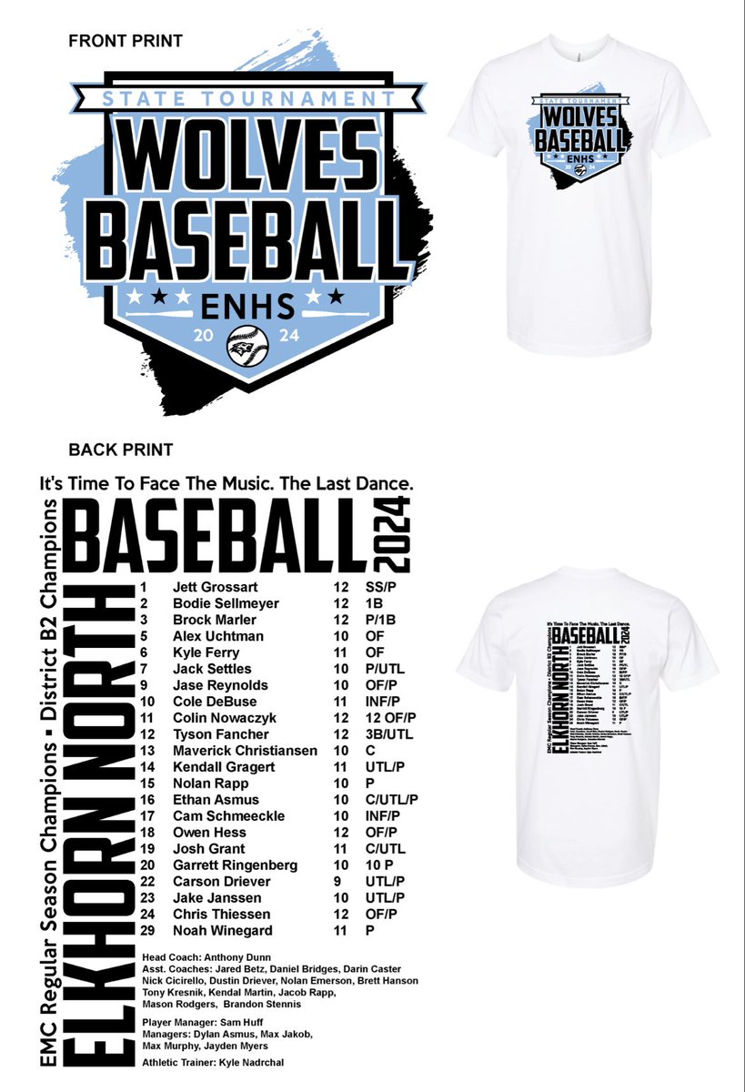 🚨State T Shirt Order🚨 enhsstatebaseball.itemorder.com Store closes tomorrow night at midnight, so get your order in ASAP! Guardians of #ENGLUE #TheLastDance