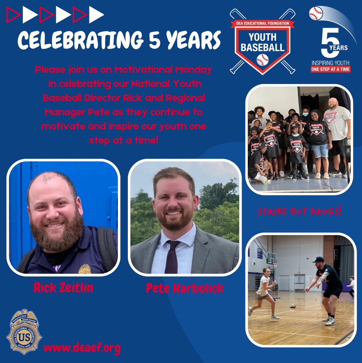 Join us on #MotivationalMonday in celebrating our Nat’l Youth Baseball Director Rick & Regional Manager Pete as they continue to motivate & inspire youth one step at a time! Visit campaign: fundraise.givesmart.com/e/PjUnhA?vid=1… ⚾️⚾️⚾️⚾️