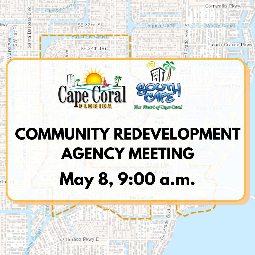 A Community Redevelopment Agency (CRA) meeting will be held Wednesday, May 8, at 9:00 a.m., in Council Chambers. To view the meeting agenda, please visit bit.ly/4bhnSHi.