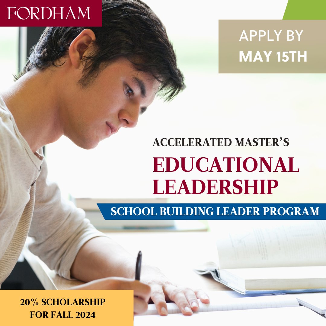 🚀 Lead with purpose! Join Fordham's MSE in Educational Leadership 🎓 Focused on equity & community engagement. 20% scholarship for Fall '24! 🌟

📅 Apply by May 15! 🔗 tinyurl.com/GSE-SBLP

Questions? Reach out! 📧 egil1@fordham.edu

#EducationalLeadership #FordhamUniversity