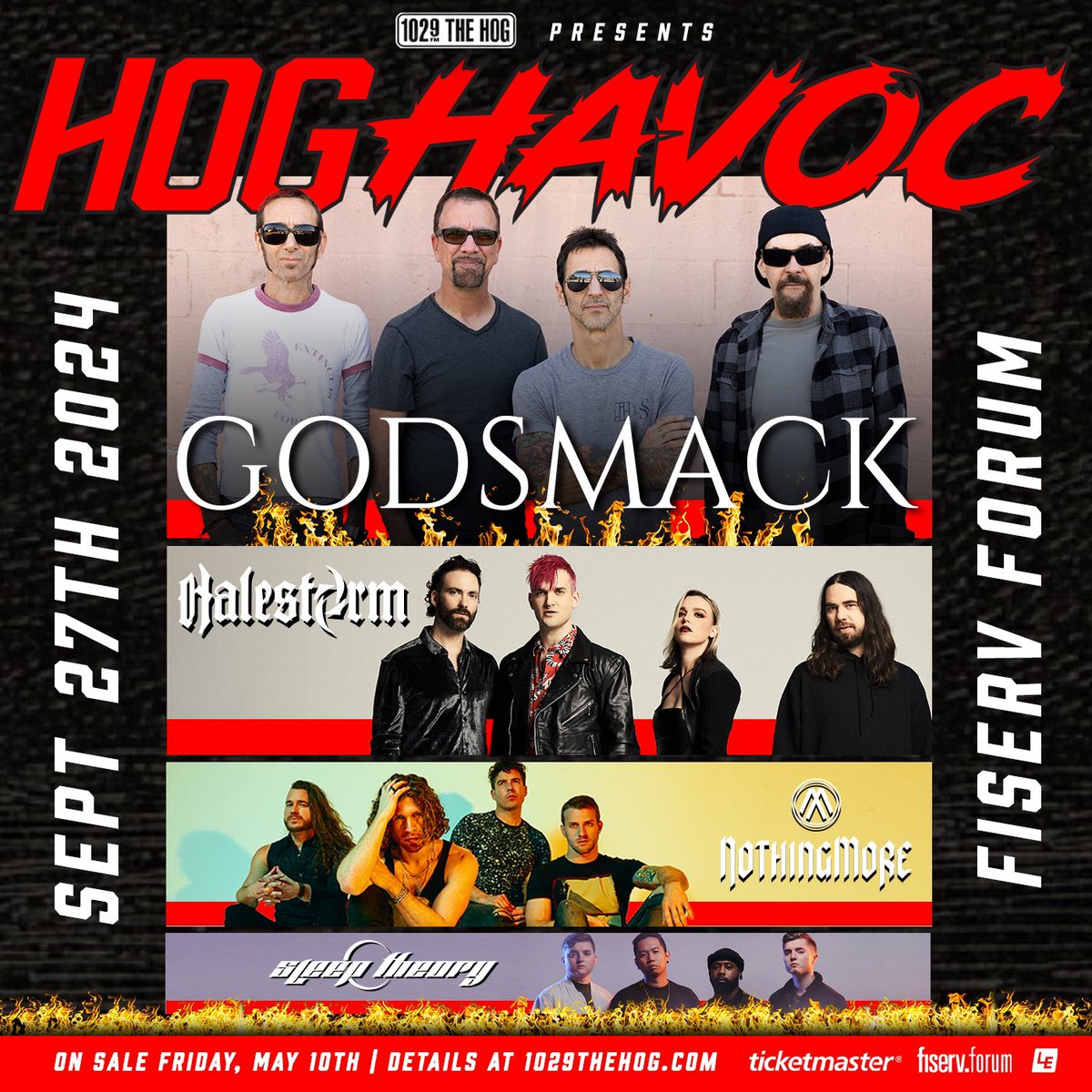 MILWAUKEE!! Get ready to party at @1029TheHOG HOG HAVOC on SEPT 27 at the @FiservForum ! We are tearin’ it up with @HalestormRocks, @nothingmorerock and @SleepTheoryBand ! Tickets will be on sale at Godsmack.com at the below times/dates: 🎫 Godsmack* Artist Pre-Sale:…