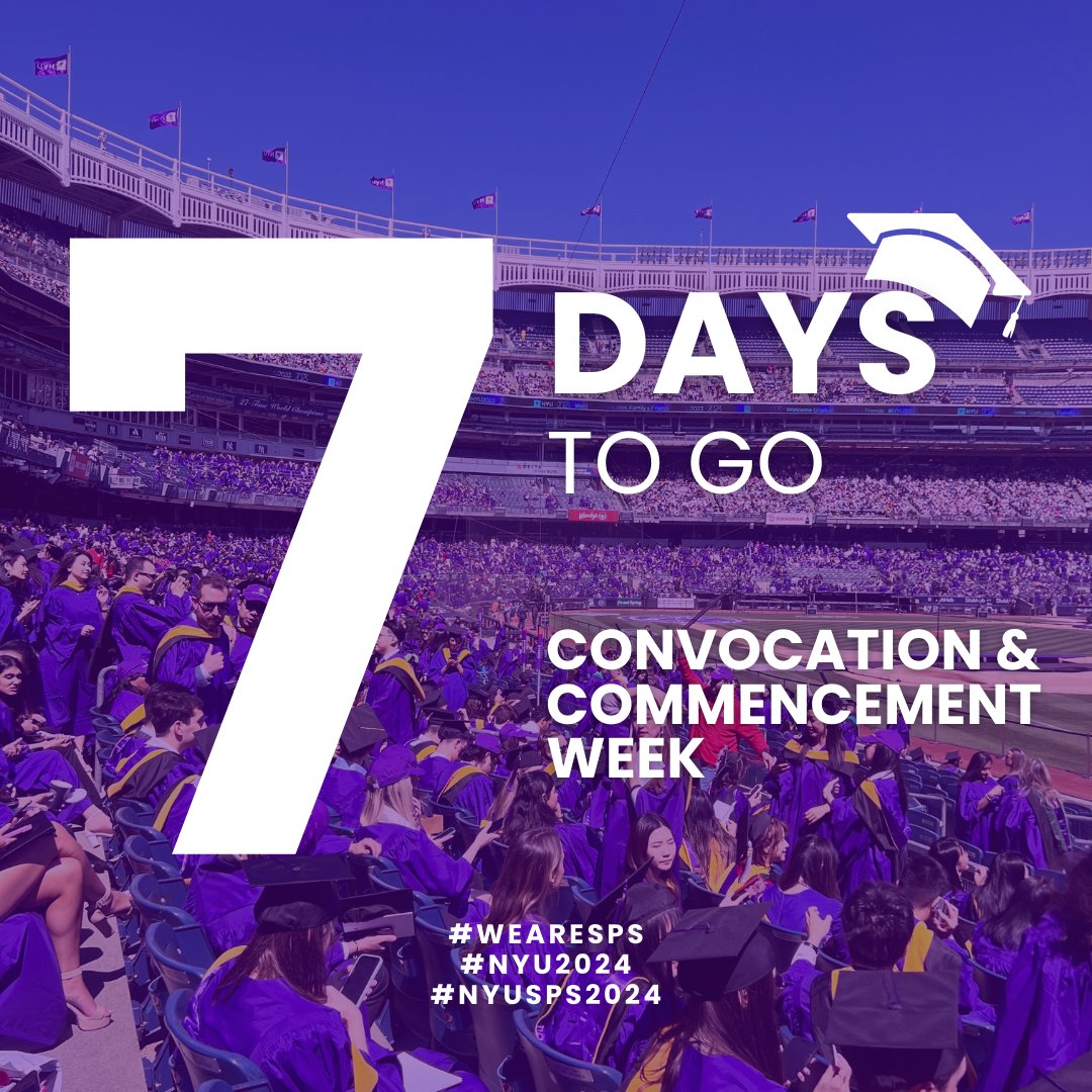 We are just ONE week away! Who else is counting down the days? 🎓 Monday, May 13: NYU SPS Undergraduate Convocation 🎓 Wednesday, May 15: NYU All-University Commencement 🎓 Friday, May 17: NYU SPS Graduate Convocation #WeAreSPS #NYUSPS2024 #NYU2024