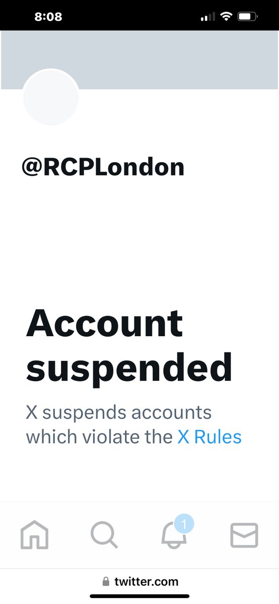 🆘 The Royal college of Physicians (London) account has been suspended for violating X rules Come on guys what have you done this time 💀