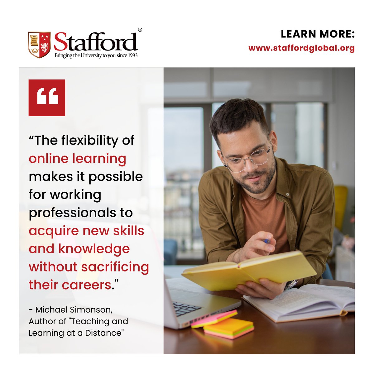 Which new skills are you going to add to your resume through the power of online learning? 💬 🔗 Speak with a higher education consultant: 📲 +971 800 1993 💻 info@staffordglobal.org 🌐 staffordglobal.org #WorkingProfessionals #LifelongLearning #CareerGrowth