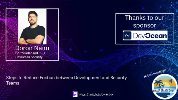 OWASP OC (@owaspoc) on Twitter photo Join us on May 30 @ 6PM PST for a talk in “Steps to Reduce Friction between Development and Security Teams” with Doron Naim, CTO of <a href="/devOcean_Sec/">DevOcean Security</a>
Please RVSP here: meetup.com/owasp-oc/event… Join us on May 30 @ 6PM PST for a talk in “Steps to Reduce Friction between Development and Security Teams” with Doron Naim, CTO of <a href="/devOcean_Sec/">DevOcean Security</a>
Please RVSP here: meetup.com/owasp-oc/event…