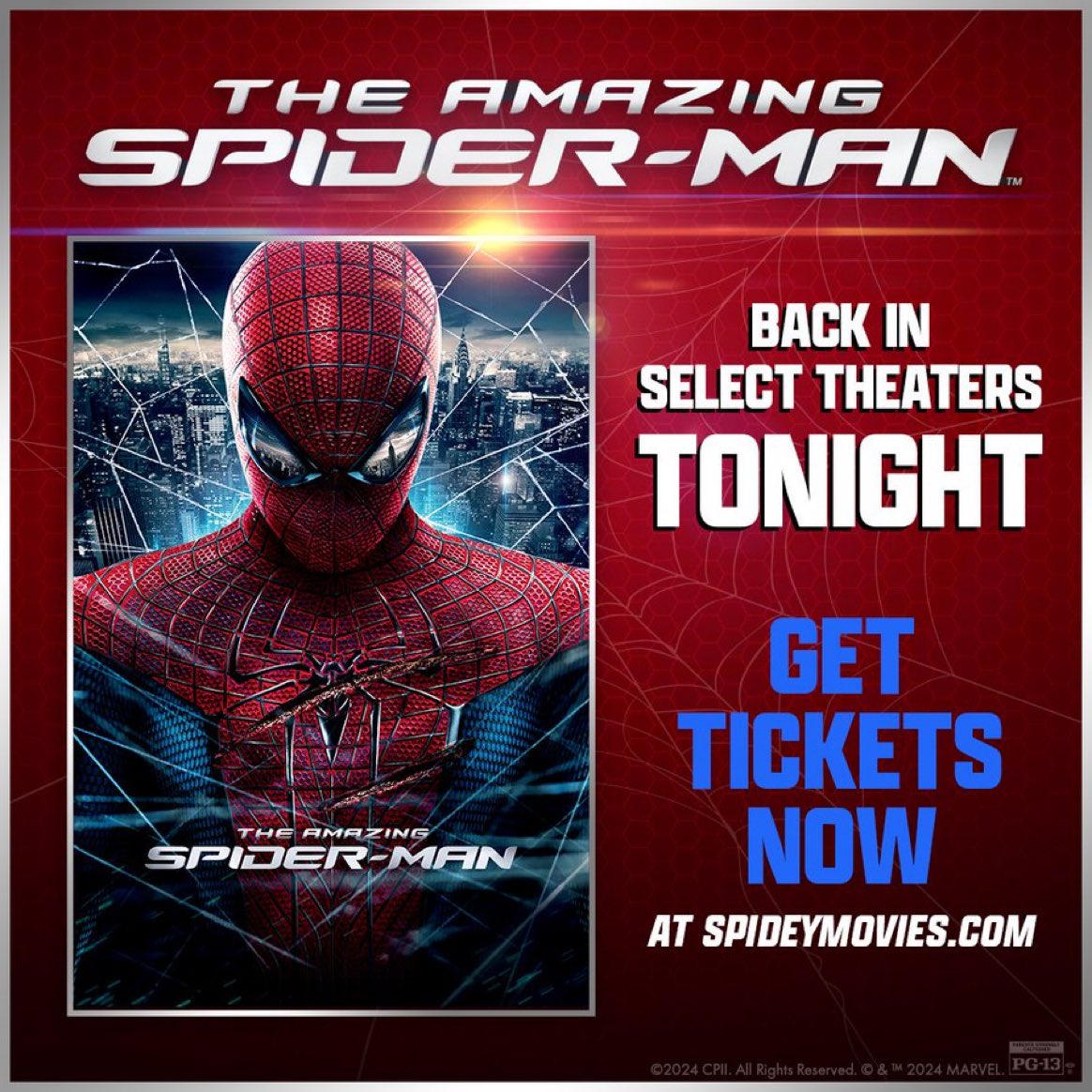 #TheAmazingSpiderMan is BACK in select theaters beginning tonight for a limited time. Get tickets: spideymovies.com