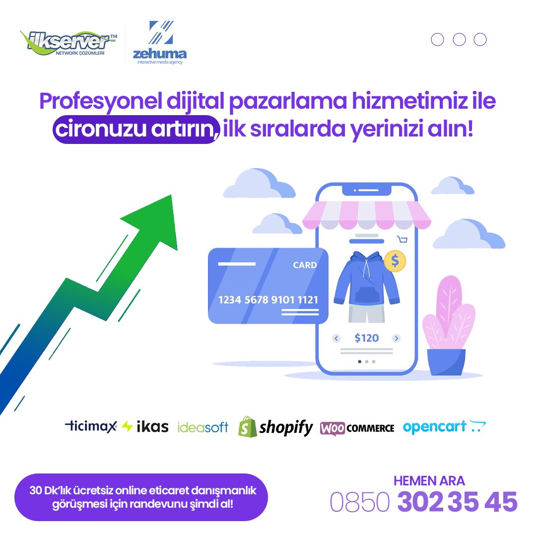 E-Ticaret Sitenizi Yönetiyoruz! 🛒

Profesyonel dijital pazarlama hizmetimiz ile cironuzu artırın, ilk sıralarda yerinizi alın! 

🕝30 Dk’lık ücretsiz online e-ticaret danışmanlık görüşmesi için randevunu şimdi al! 

📳 Hemen Ara: 0850 302 35 45 

#eticaret #eticaretçözümleri