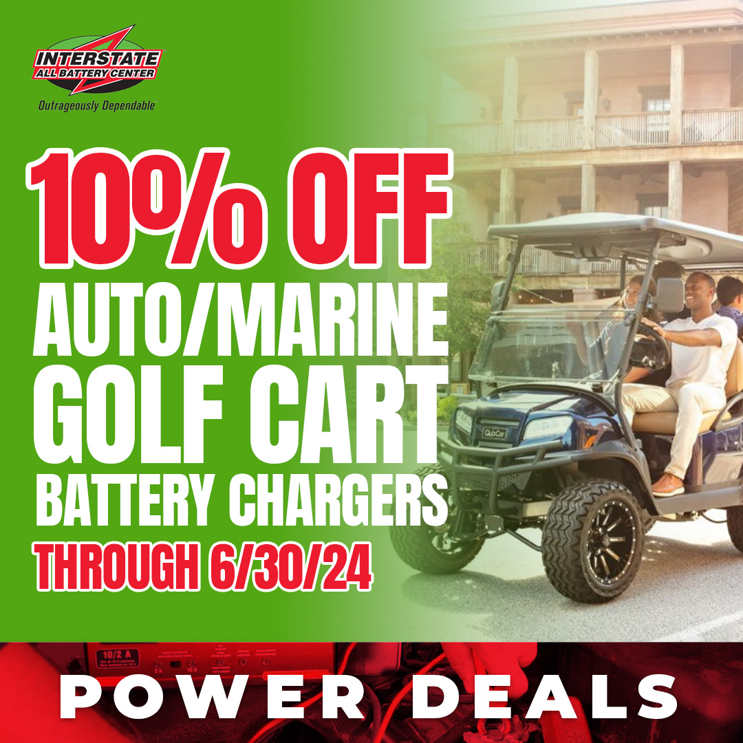 ☀️ Time to gear up for some fun in the sun! From now until 6/30/24, enjoy 10% off Auto/Marine/Golf Cart Battery Chargers.  Shop today for yourself or grab the perfect Father's Day gift! 🌊⛳️ #SummerFun #FathersDayGifts #InterstateBattery #StJoeMo