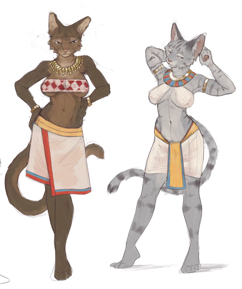 I don’t think I ever posted these Bronze Age cat ladies I drew