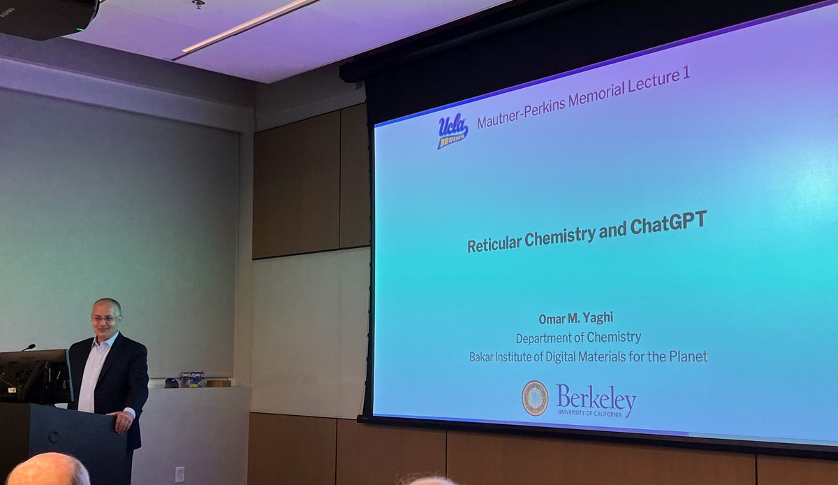 Prof. Omar Yaghi @UCBerkeley @J_A_C_S is back at @uclachem to give the Mautner Perkins Lectures today on Reticular #Chemistry & #ChatGPT and tomorrow on Capturing #Water from the Air #nano