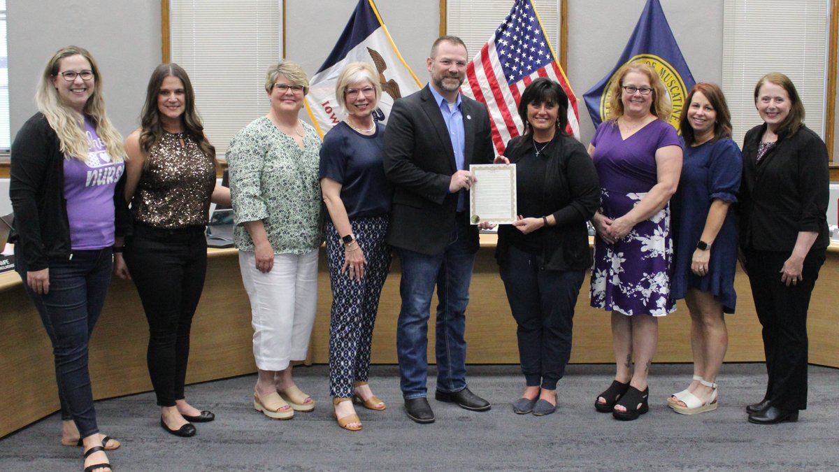 All but two of the Muscatine Community School District school nurses were on hand at the Muscatine City Council meeting last Thursday as Mayor Brad Bark read and signed a proclamation declaring Wednesday, May 8, School Nurse Day in Muscatine. #Muscatine #schoolnurses #SND2024