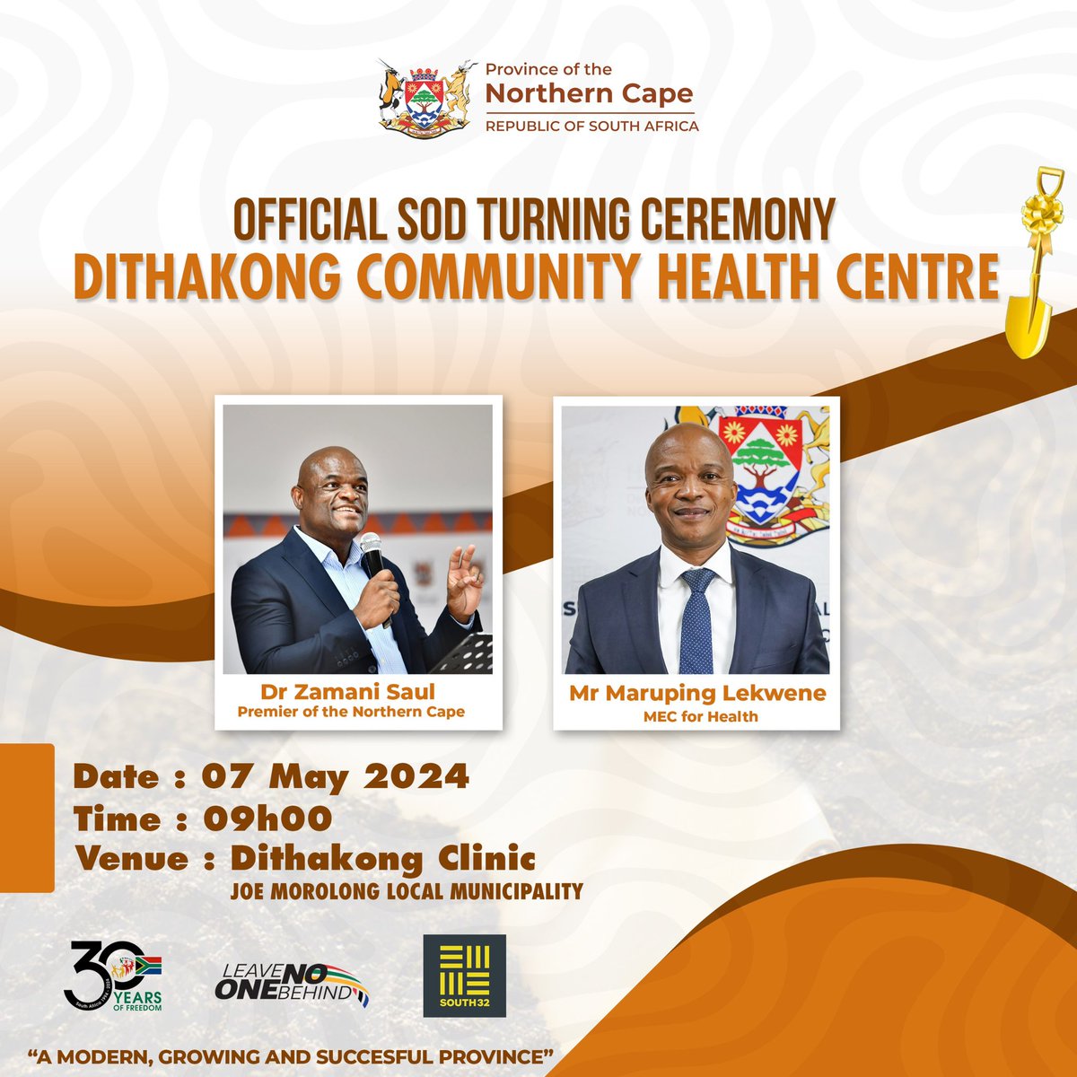 📍[HAPPENING TOMORROW] - SOD-TURNING CEREMONY FOR THE CONSTRUCTION OF THE NEW COMMUNITY HEALTH CENTRE IN DITHAKONG, JOE MOROLONG LOCAL MUNICIPALITY. 

#moderngrowingsuccessfulprovince
#northerncape
#NCDOH2024