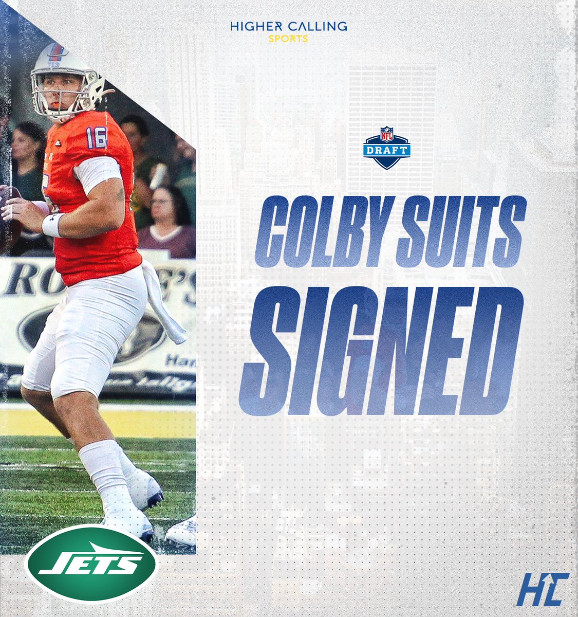Congrats to @Colby_Suits on signing with the @nyjets! The Jets loved Colby's size, arm, athleticism, and decision-making in mini camp and wanted to make sure he stayed in New Jersey! #HCfamily