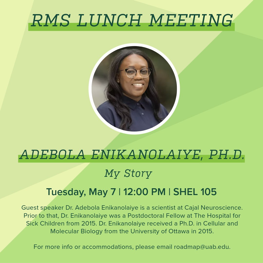 Join us tomorrow at noon in SHEL 105 for RMS Lunch Meeting featuring guest speaker Dr. Adebola Enikanolaiye!