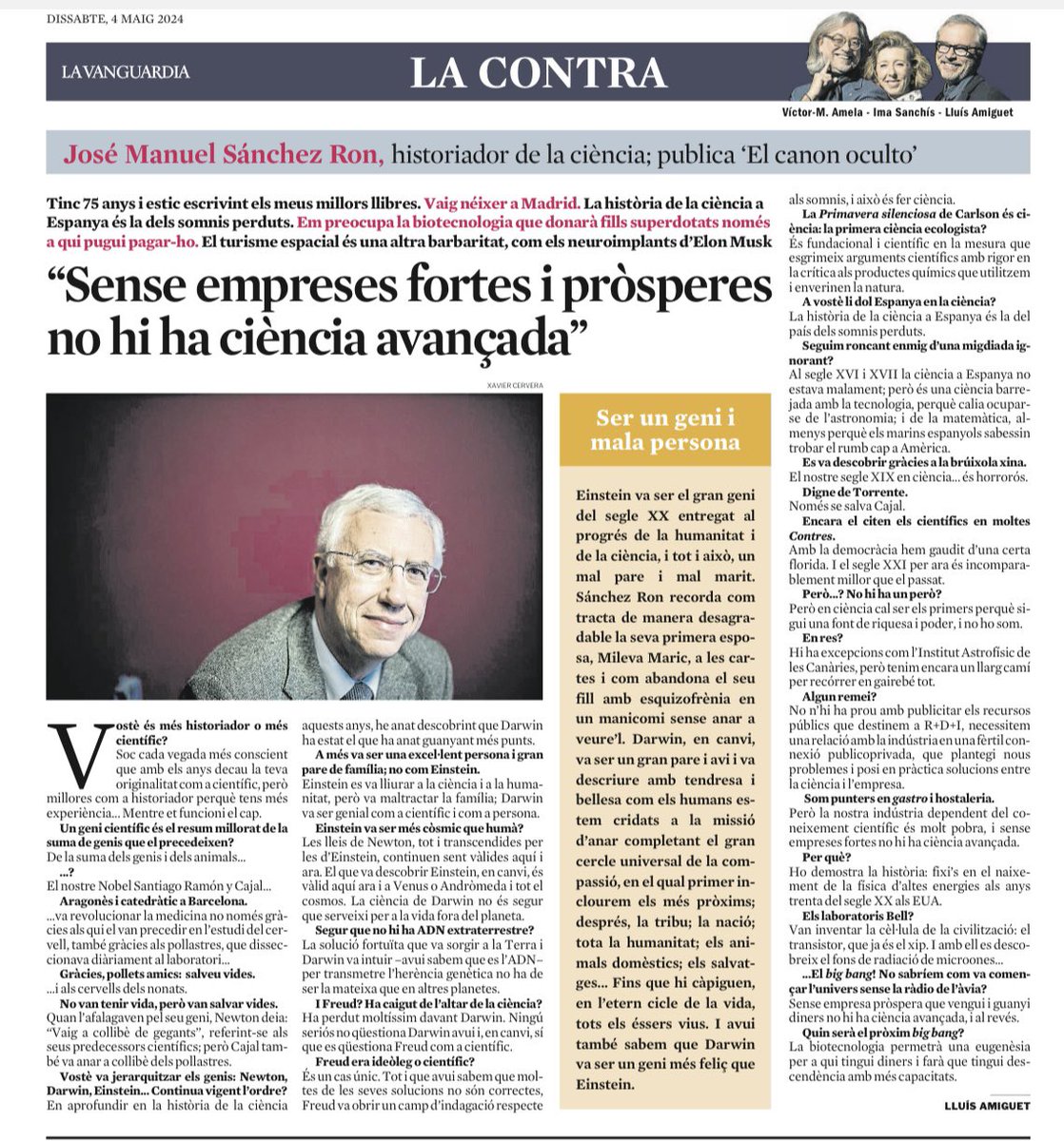 'Sense empreses fortes i pròsperes no hi ha ciència avançada', entrevista a J.M. Sánchez Ron @LaContraLV @LluisAmiguet @XavierFerras @ealmirall @ArcadiNavarro @enriccanela @quimnadal @eponsf @AntoniGarrell @ganyet @recercauniscat @DianaMorantR @JordiValls13