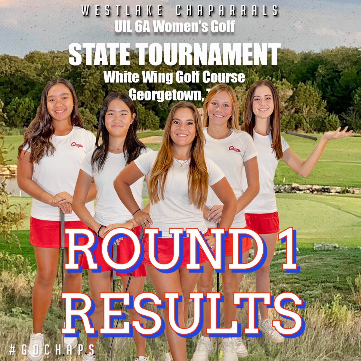 First round results from the 6A Women’s Golf State Tournament are in and the Chaps shot 313 and are in 6th place overall. Isabel Emanuels led the way with a 71 which is one shot off of the individual lead. #GoChaps