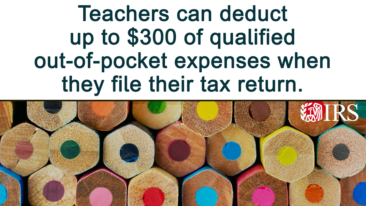 It's #NationalTeacherAppreciationWeek! Eligible K-12 teachers, instructors, counselors, principals or aides can claim a deduction of up to $300 of out-of-pocket classroom expenses when filing their taxes. Read more from the #IRS: irs.gov/teachers