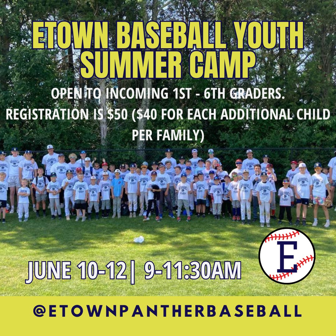 🐾⚾️ Summer Camp Dates!! June 10th thru the 12th from 9-11:30am. #pantherbaseball @EHSAthletics20