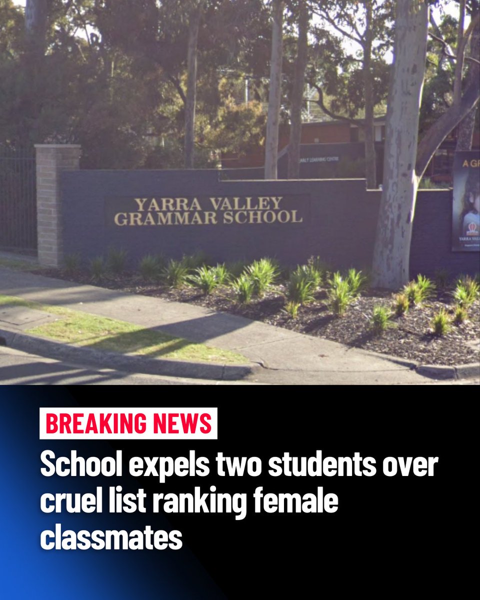 #BREAKING: Two Yarra Valley Grammar students involved in the creation of a cruel ranking list of female classmates have been expelled, the school has confirmed. The list circulated via online communities platform Discord, and cruelly rated the boys' female peers into categories…