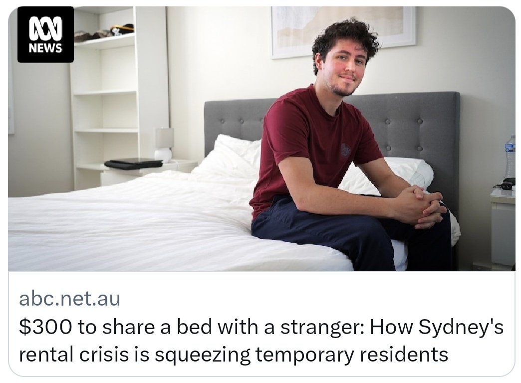 'The probability is very high that you end up sharing your bed'. Australia is a 'first world' country for rich property owners, and a third world country for everyone else. Slaves in their own land to a corrupt property class of elites with a stranglehold over everything.
