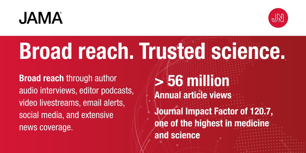 Preparing to publish research presented at #ARVO2024? We invite you to submit to @JAMA_current. JAMA has over 3 million readers each week (email alerts & social media) and more than 56 million annual article views and downloads. See our For Authors page ja.ma/4drcHh4