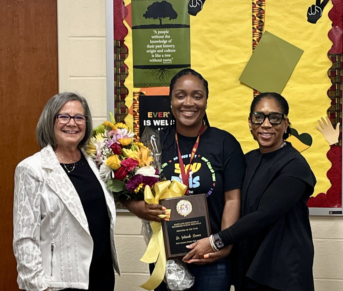 Congratulations to Dr. Yetunde Reeves, MASSP’s 2024/2025 Principal of the Year! Stephanie Farmer (Baltimore City Principal & Representative on the Board of Directors) joined me in the presentation of the award at Dunbar High School.