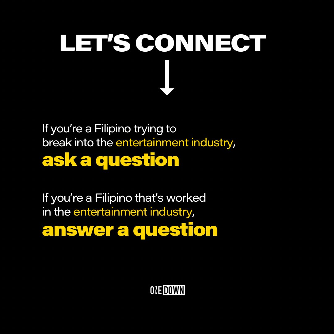 Let’s help each other out! 🤝 There’s room for us all in the entertainment industry if we work together. 🇵🇭🙏

#filipino #askaquestion #filipinoamerican #onedown #networking #entertainment #hollywood