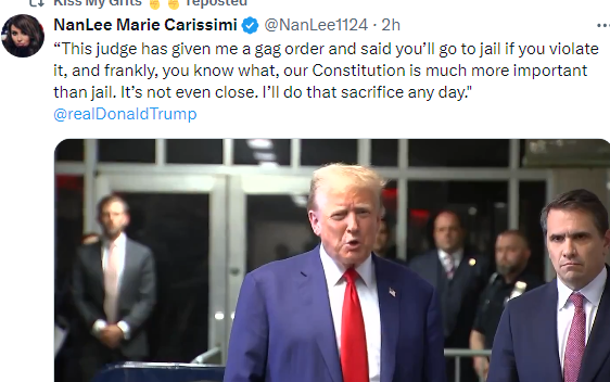 shared President Trump said 'our Constitution is much more important than jail'. Lefties are pathetic for doing this to a political opponent.