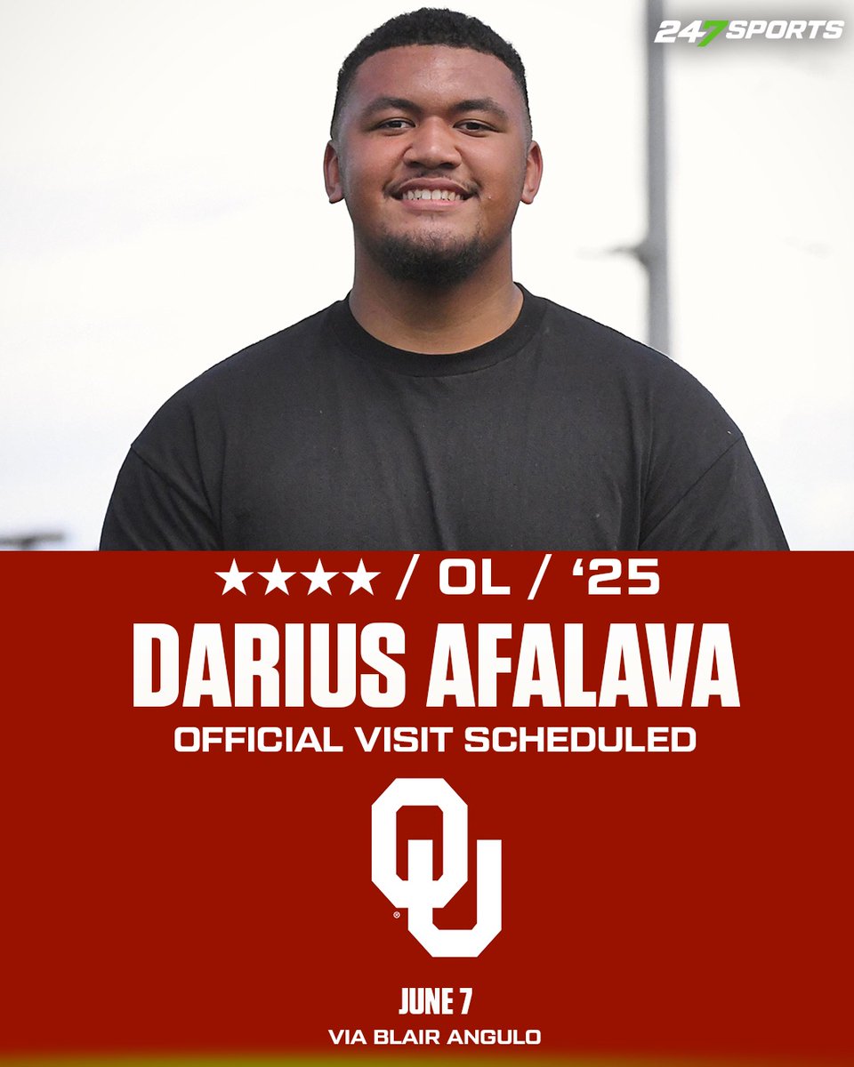 Coveted offensive lineman Darius Afalava from Lehi (Utah) Skyridge has locked in his official visit to Oklahoma: 247sports.com/article/covete…