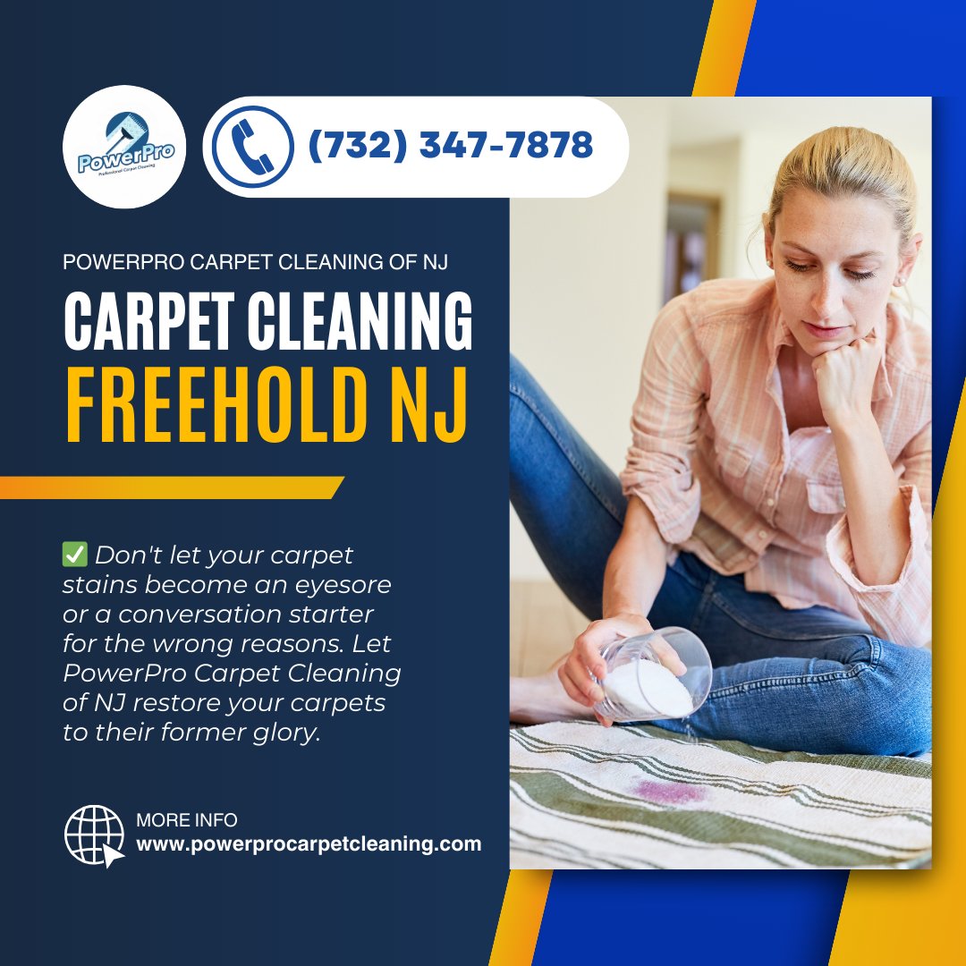 Carpet Cleaning Freehold NJ
powerprocarpetcleaning.com/services/freeh…
📞(732) 347-7878
✅ Don't let your carpet stains become an eyesore or a conversation starter for the wrong reasons. Let PowerPro Carpet Cleaning of NJ restore your carpets to their former glory. Contact us today!
#carpetcleaning