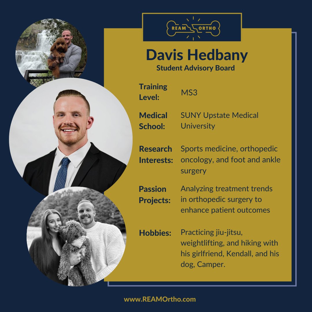 Meet our Student Advisory Board!
Student Doctor Hedbany was raised in Southern California, where he utilized his athletic experiences in football and basketball as a foundation for his academic pursuits. He earned his undergraduate degree in Kinesiology from SDSU.
#orthotwitter