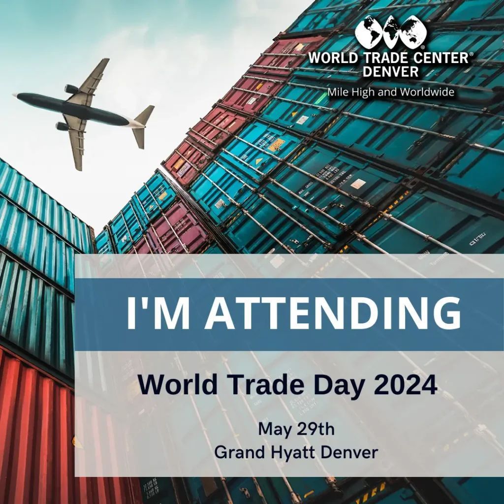 Will you join us for #WorldTradeDay2024? Let everyone know you will be attending!
If you still don't have your ticket for the largest international business conference in the region, register now!

buff.ly/3yaoMXS 

#wtcdenver #wtcevents #TradeTogether #Colorado #Denver