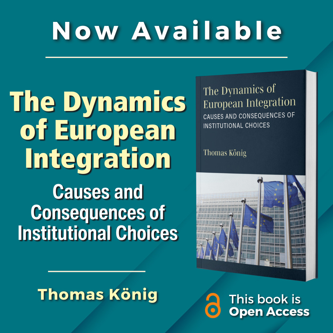 Now Available: 'The Dynamics of European Integration' by Thomas König examines how policy models can work within the context of dissensus and polarization in Europe while still promoting solidarity and trust in the European Union. Start reading #OpenAccess doi.org/10.3998/mpub.1…