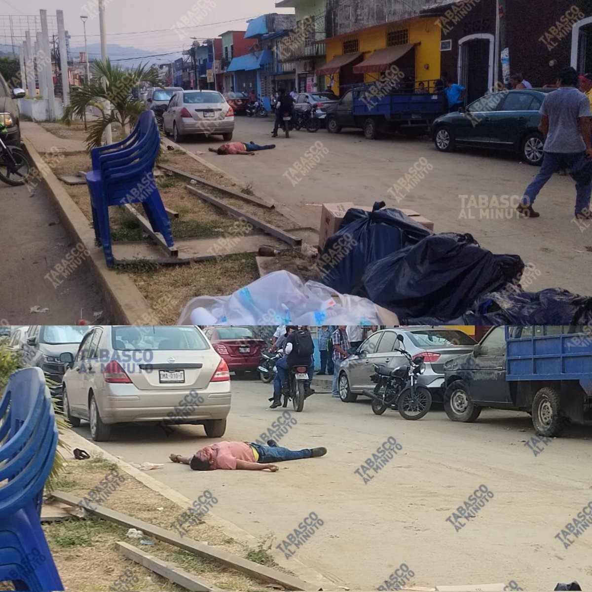 #AlMinuto⏱️ | Dos sujetos abordo de una motocicleta, ejecutan a un masculino en #Teapa, en pleno Centro en la avenida Carlos Ramos por la entrada del mercado.

Elementos de seguridad pública acordonan la zona a espera de agentes de la Fiscalía General del Estado (FGE) y servicios