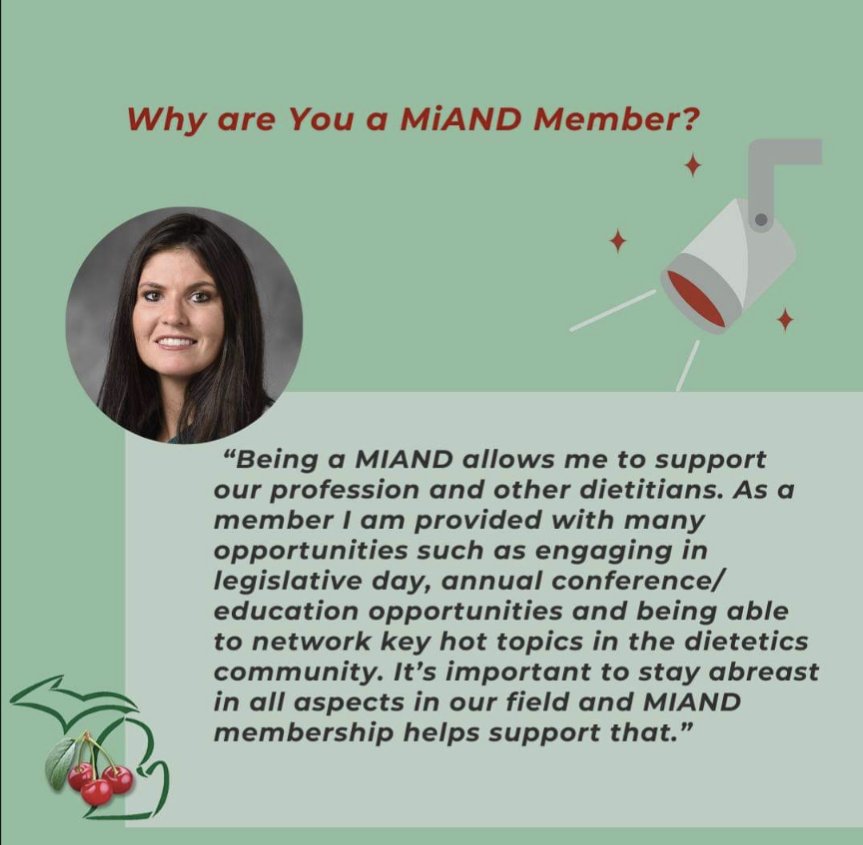 Happy Member Monday!

Today we are highlighting Ashlee Carnahan, MS, RDN, CLC, CPT!

Not a member but want to join the greatest dietitian coalition? Go to eatrightpro.org & select Michigan as your state affiliate.

#eatrightmich #MiAND  #RegisteredDietitian